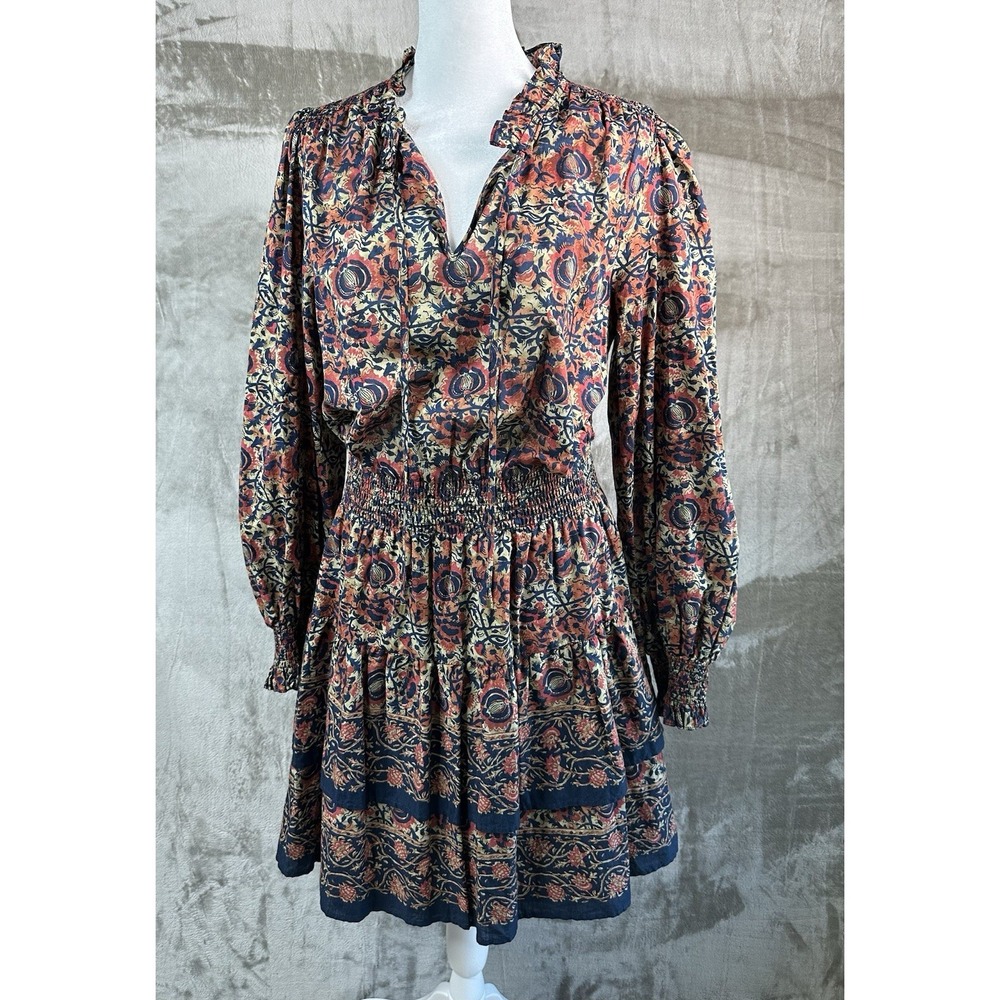 Lauren Ralph Lauren Womens Multi print Cotton Voile Dress Orange Navy Size 8